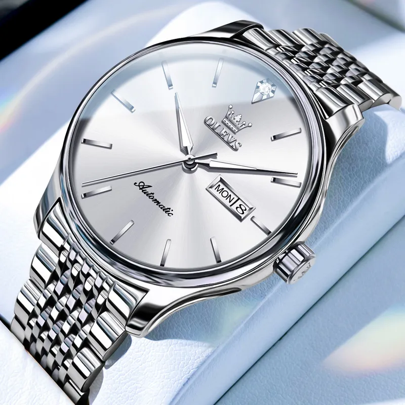 OLEVS Play The Cool Series Mechanical Movement Stainless Steel Watchband Watch Men's Watches White Dial-26