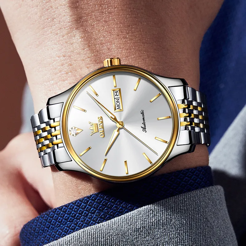 OLEVS Play The Cool Series Mechanical Movement Stainless Steel Watchband Watch Men's Watches White Dial-43