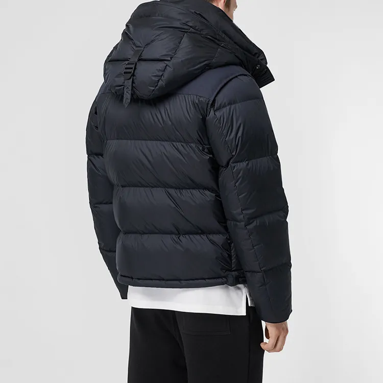 Burberry Men Classic Detachable Sleeve Hooded Down Jacket Navy Blue
