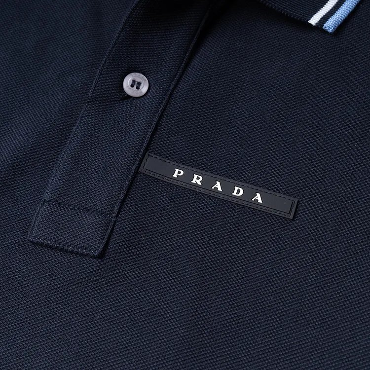 PRADA Plain Cotton Logo Luxury Outlet Polos