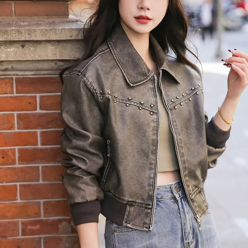 Emodues Leather Jacket Women's Gray-1