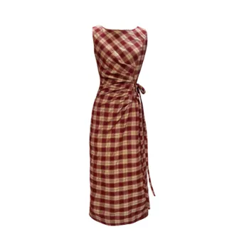 WOWI KCKS Sleeveless Dress Women's Brick Red Plaid