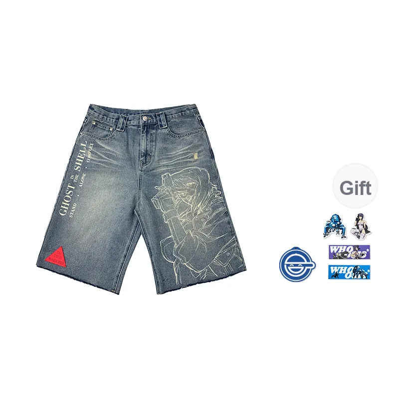 WHOOSIS X Ghost In The Shell, Collaboration Denim Shorts Unisex-5