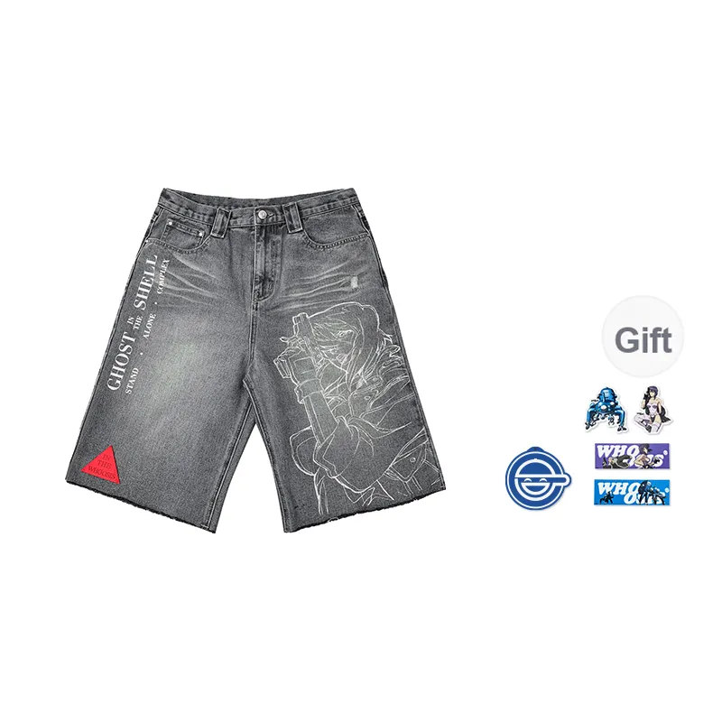WHOOSIS X Ghost In The Shell, Collaboration Denim Shorts Unisex-0