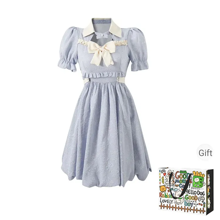 HAPG Short Sleeved Dress Women's Cream Blue-0