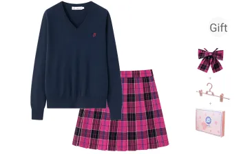Tokyo Season Uniform Women's Gift Box Set, Dark Blue Sweater+Berry Sauce, Includes Boxer+Skirt Clip
