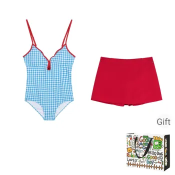 HAPG Skirt Set Women's One Piece Plaid Top/Red Skirt