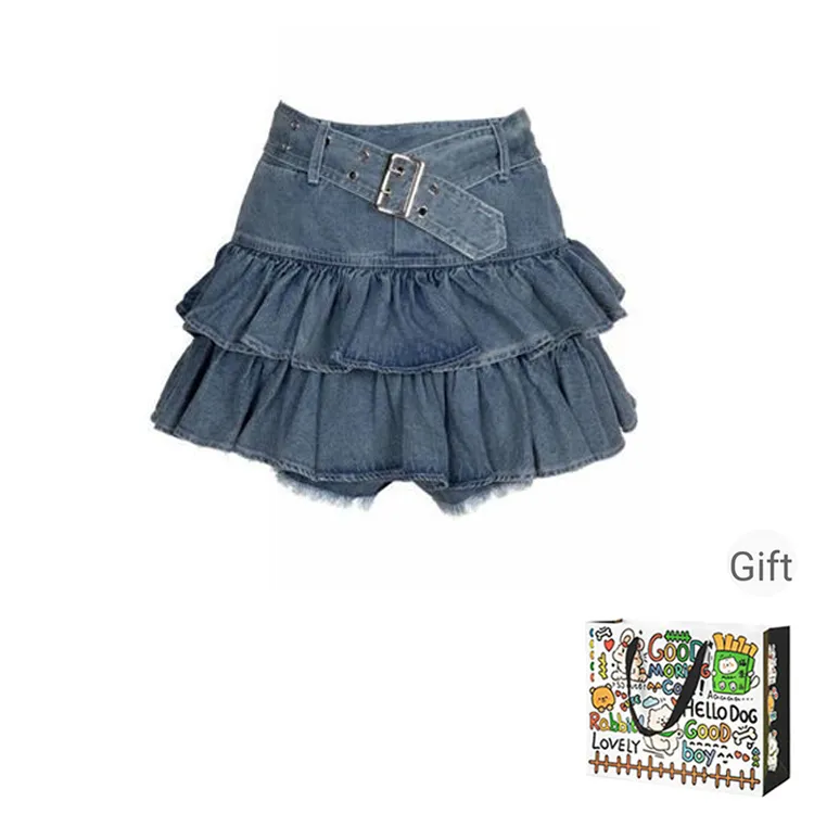 HAPG Denim Short Skirts Women's Blue-0