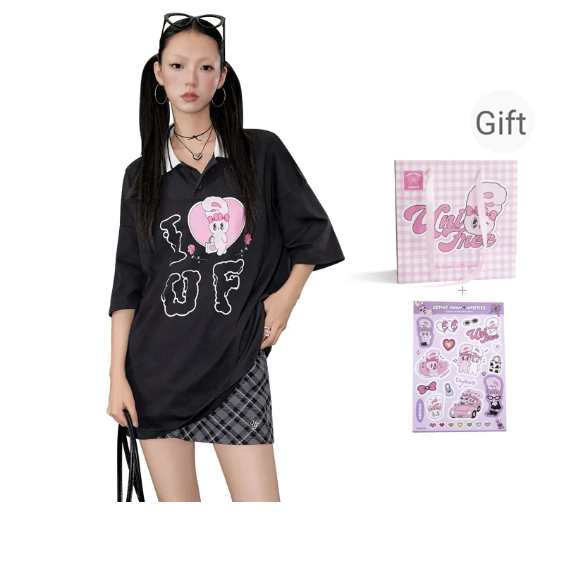 UNIFREE x UNIFREE X Drop Shoulder Sleeve T Shirt Women's Black