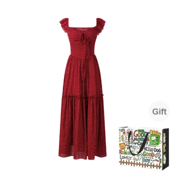 Dippanis Short Sleeved Dress Women's Red Polka Dot