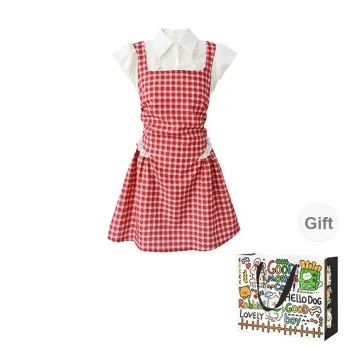 Dippanis Short Sleeved Dress Women's Red Plaid