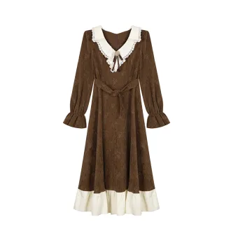 ANNIBUHUO Long Sleeved Dresses Women's Coffee