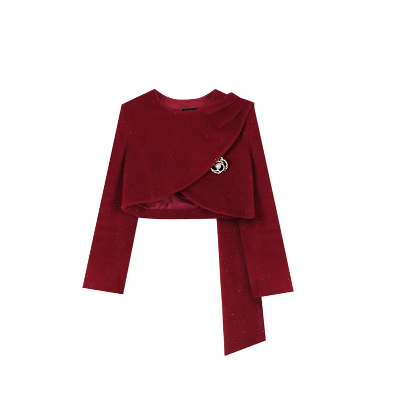 ANNIBUHUO Cropped Coats Women's Red-0