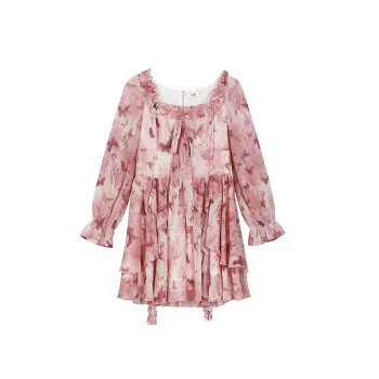 ANNIBUHUO Long Sleeved Dresses Women's Pink