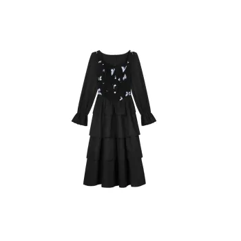 ANNIBUHUO Long Sleeved Dresses Women's Black