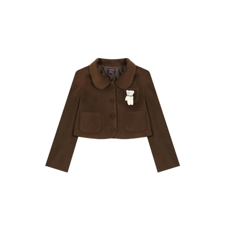 ANNIBUHUO Cropped Coats Women's Coffee-0