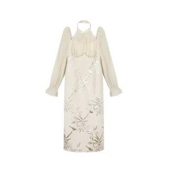 ANNIBUHUO Long Sleeved Dresses Women's Apricot