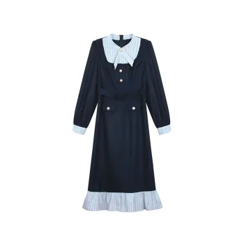ANNIBUHUO Long Sleeved Dresses Women's Navy Blue