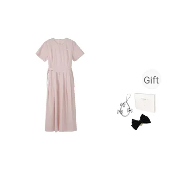 Fstudio Korean Style Sweet Style Ambient Minimalist Style Solid Color Short Sleeved Dress Women's Pink