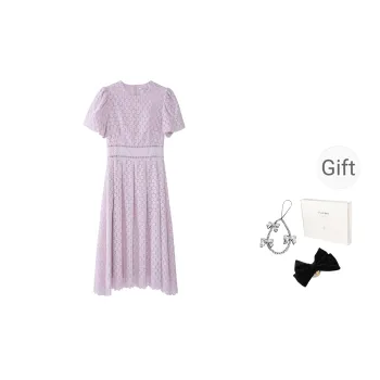 Fstudio Korean Style Crew Neck Embroidery Slimming Short Sleeved Dress Women's Purple