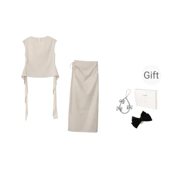 Fstudio Korean Style Petite Soft Lazy Cinched Waist Fashion Skirt Set Women's Apricot