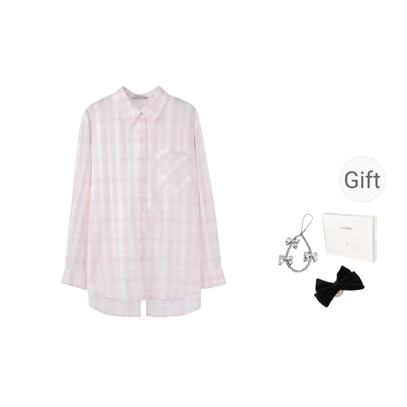 Fstudio Korean Style Commute 100% Cotton Thin Plaid Long Sleeved Shirt Women's-0
