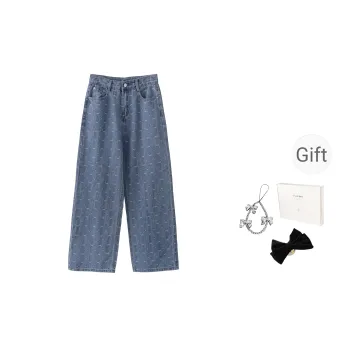 Fstudio Korean Style Slimming Print Casual Barbie Jeans Women's Blue
