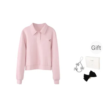 Fstudio Early Spring Korean Style Petite Youthful Polo Collar Sweatshirt Women's Pink
