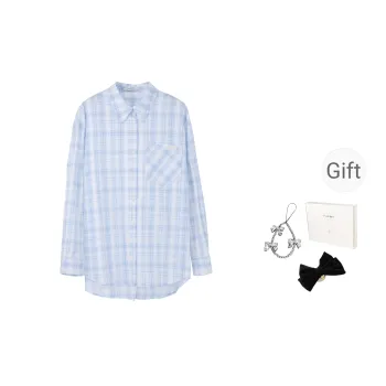 Fstudio Korean Style Commute 100% Cotton Thin Plaid Long Sleeved Shirt Women's