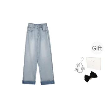 Fstudio Summer Korean Style Thin Versatile Slimming Straight Fit Jeans Women's Blue