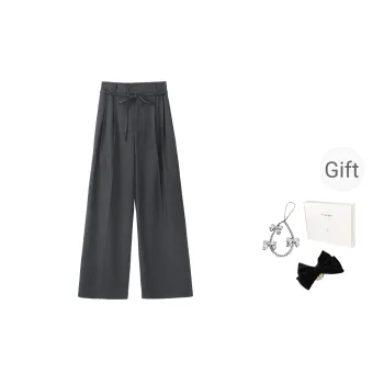 Fstudio Spring Summer Korean Style Design Light Colored Thin High Rise Lace Up Casual Pants Women's Gray