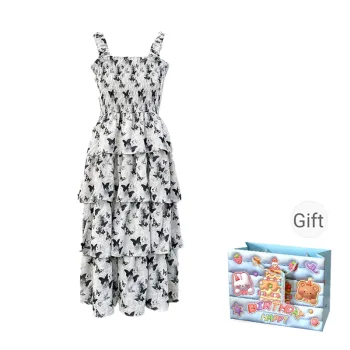 Gentle Welcome Slip Dress Women's White Butterfly Flower