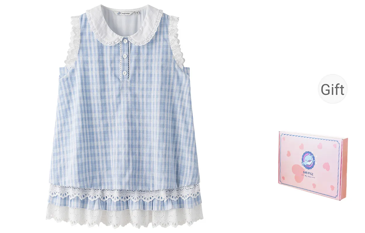 Tokyo Season Sleeveless Dress Women's Gift Box Set, Blue And White Plaid