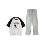 Серый и черный топ + джинсы