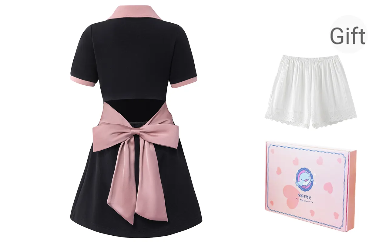 Tokyo Season Короткий рукав Платье Лето Женское Черное Розовое