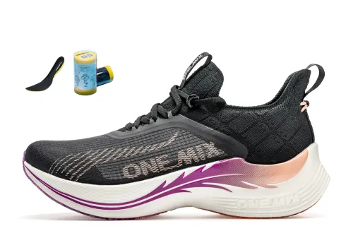 ONEMIX Light Nails Running Shoes Unisex Low-Top Black Peach Pink