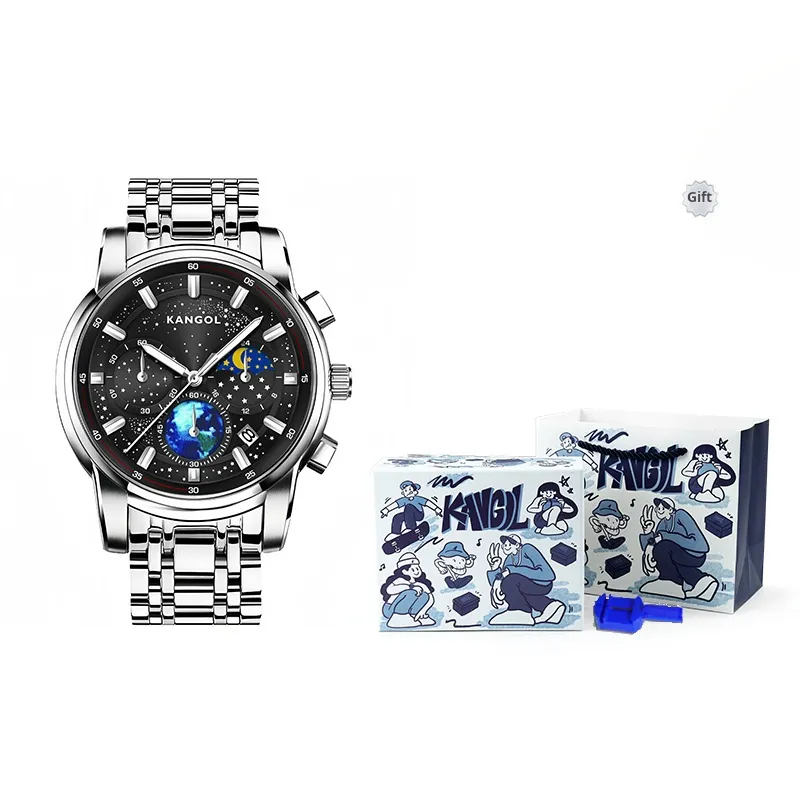 KANGOL STAR COLLECTION Кварцевый механизм Металлический ремешок Часы Мужские Черный циферблат