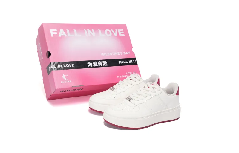 QIAODAN Five Centimeters Skateboard Shoes Women's Low Top Ivory Iron Red-3