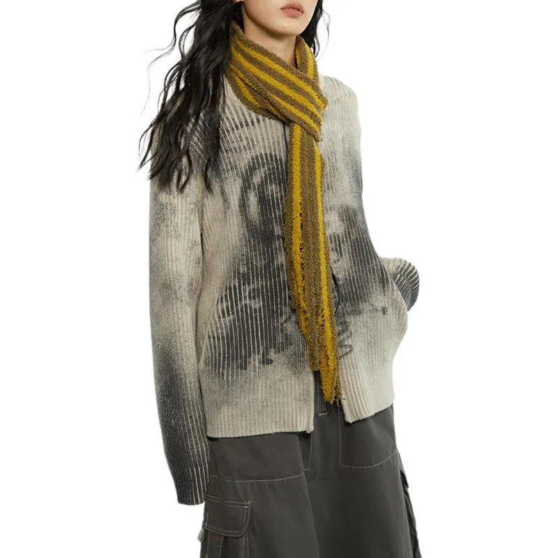 WULISHAONIAN Sweater Unisex Gray Apricot-3