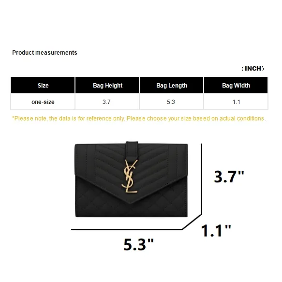 SAINT LAURENT Grained Embossed Leather Envelope Wallets Small Size Women's Black-7