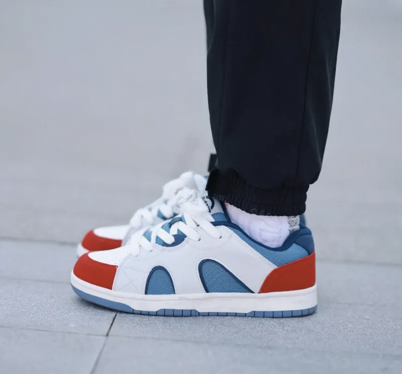 Q AND Slip Resistant Cushioning Low Top Skateboard Shoes Unisex Red White Blue-7