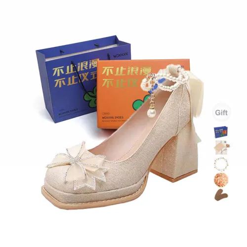 WOXXXN Грубый каблук Высокие каблуки Женские Шампанское золото [Набор в подарочной коробке]