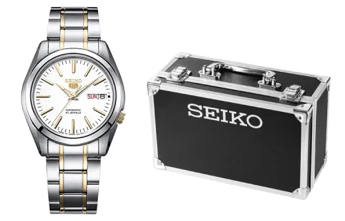 SEIKO Автоматический Механический Механизм Нержавеющая Сталь Ремешок Часы Мужские Белый Циферблат