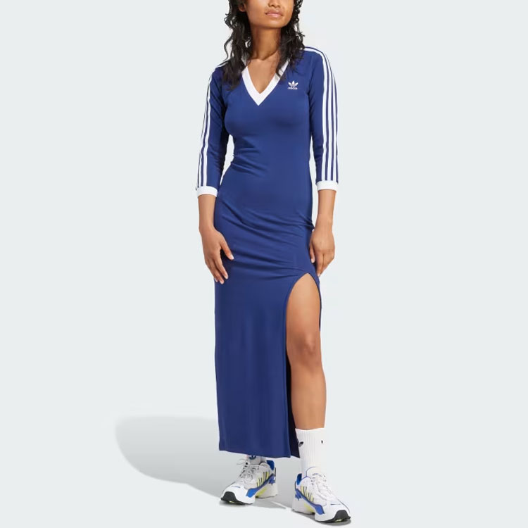 adidas originals Adicolor Classics 3 Stripes Maxi Dress Blue POIZON