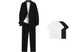 Set (black top + black pants) with a solid color T-shirt