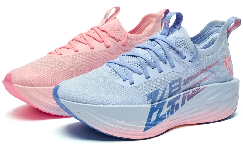 QIAODAN Flying Shadow PLAID 1.5 Running Shoes Women's Low Top Union Blue Honey Pink-1