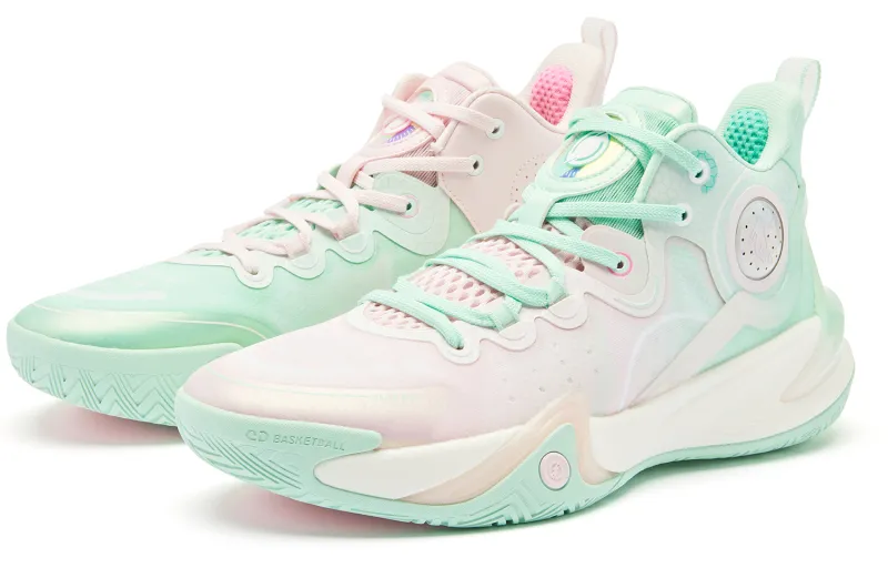 QIAODAN Busters 5ELITE Basketball Shoes Men Low Top Green Pink-1