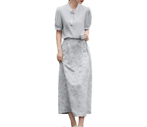 XWI Two Piece Skirt Sets Women's Silver Gray Blue