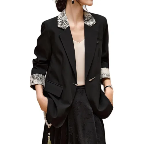 XWI Business Suits Women's Black With Beige Base And Black Floral Pattern