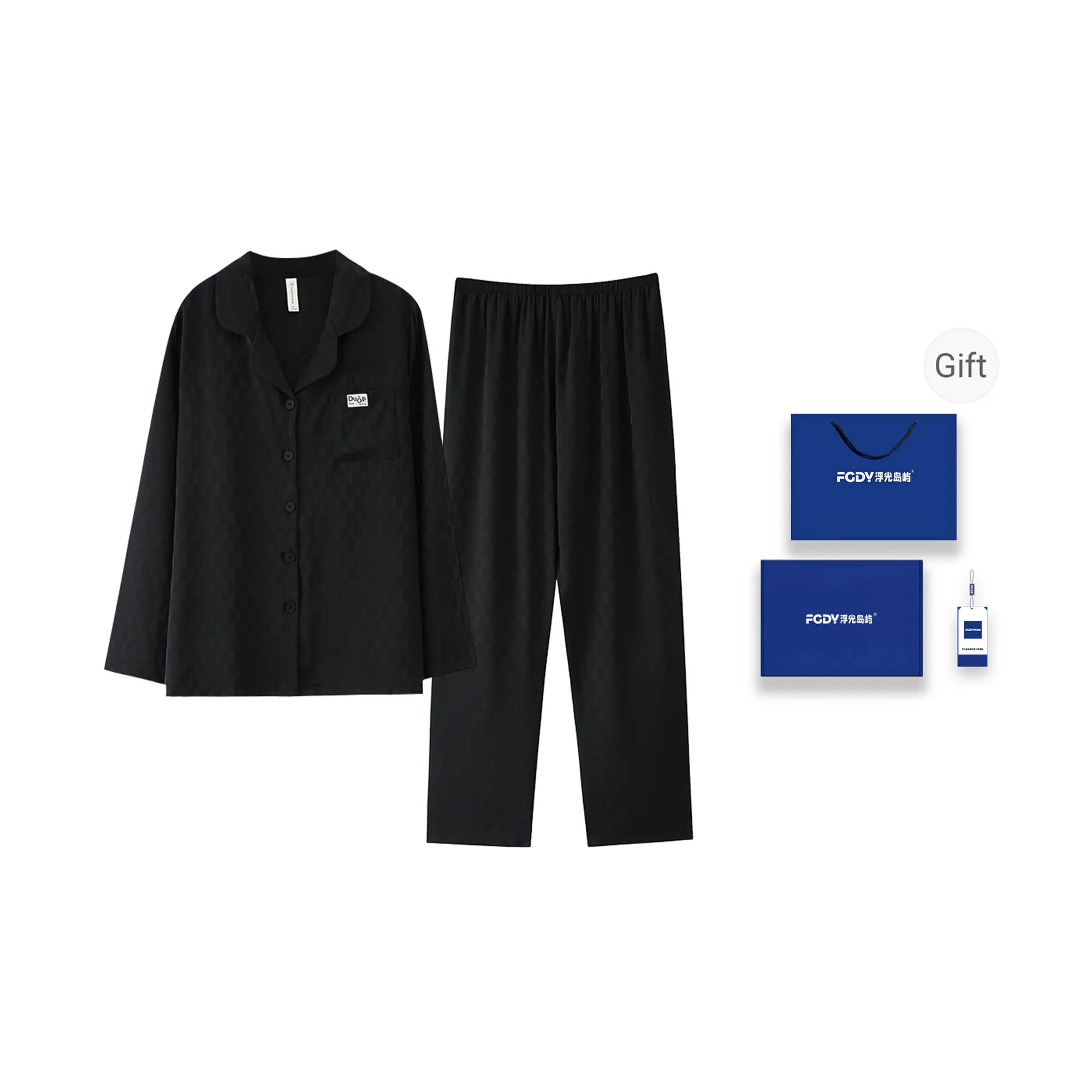 Floating Light Islands Pajama Set Women's Gift Box Set Black